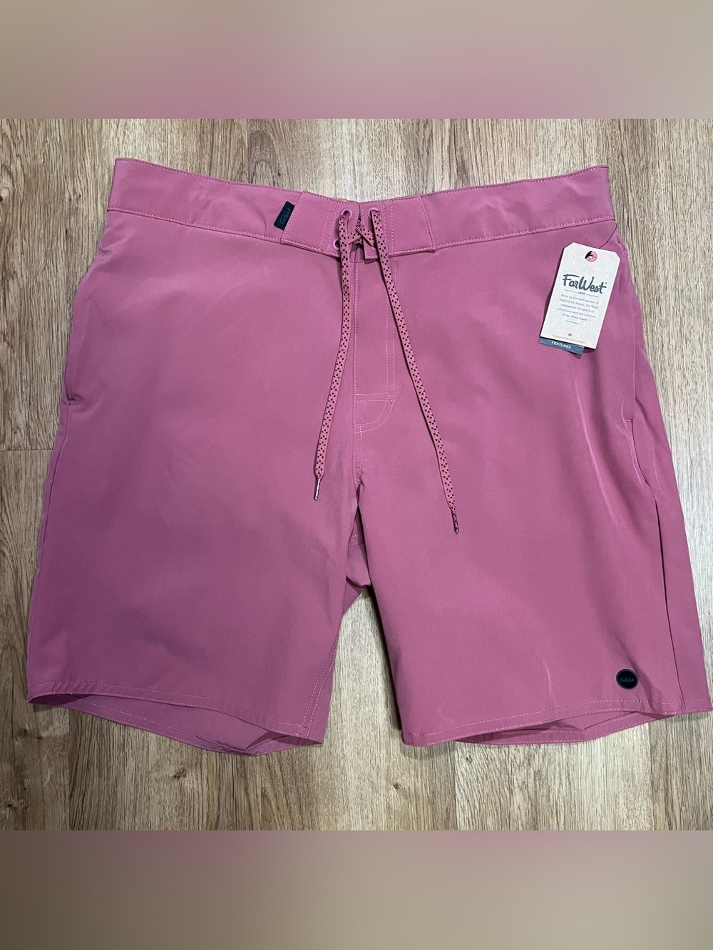 Far West Swim Trunks Mens L Mauve Pink Quick Dry Stretch Lined Elastic Waist